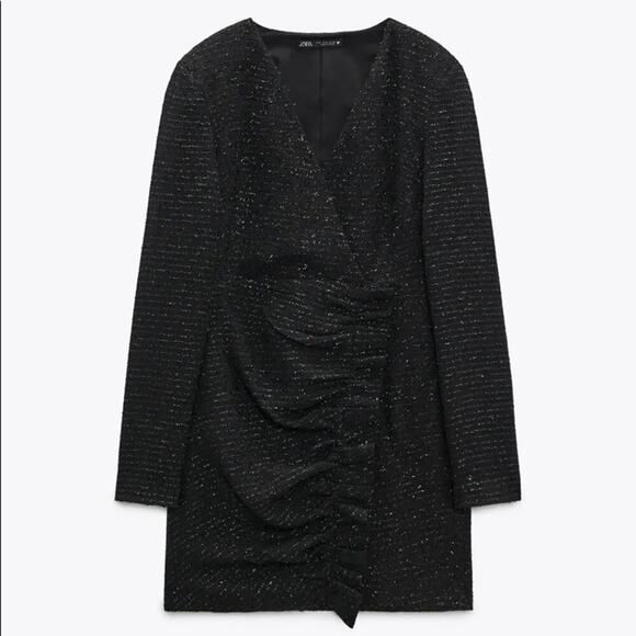 Zara Black Textured Weave Dress with Ruffle Size Small - Picture 10 of 12